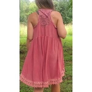 New York & Company lace trim raceback duster vest small pink rose